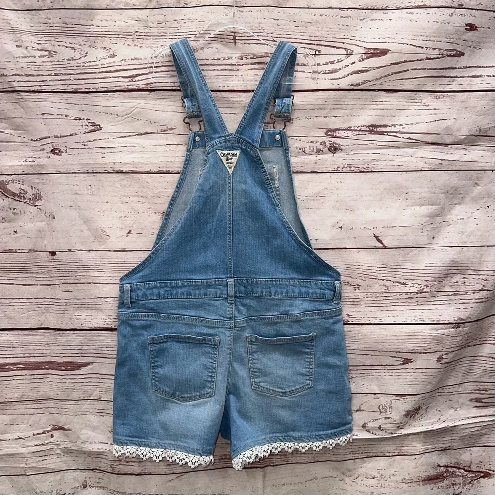Oshkosh B'Gosh Girls Denim Overalls Blue Adjustable Straps Pockets Size 14